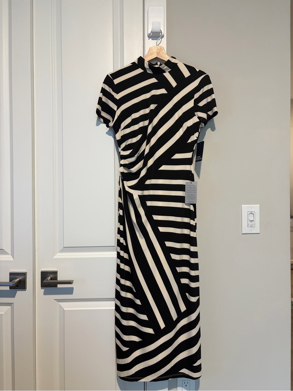 Donna Morgan Black and White Striped Midi Dress